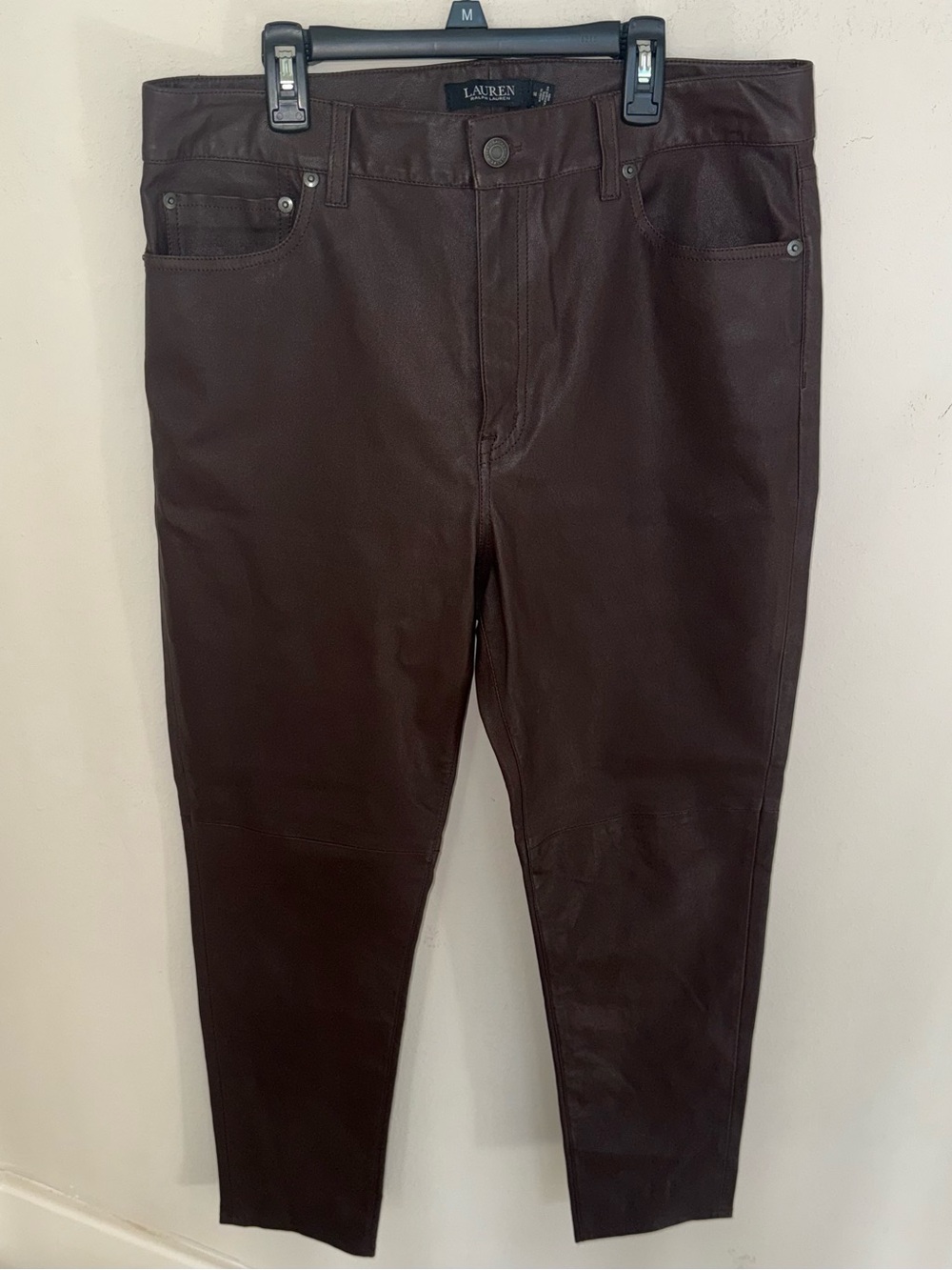 NWT Lauren Ralph Lauren women brown leather pants